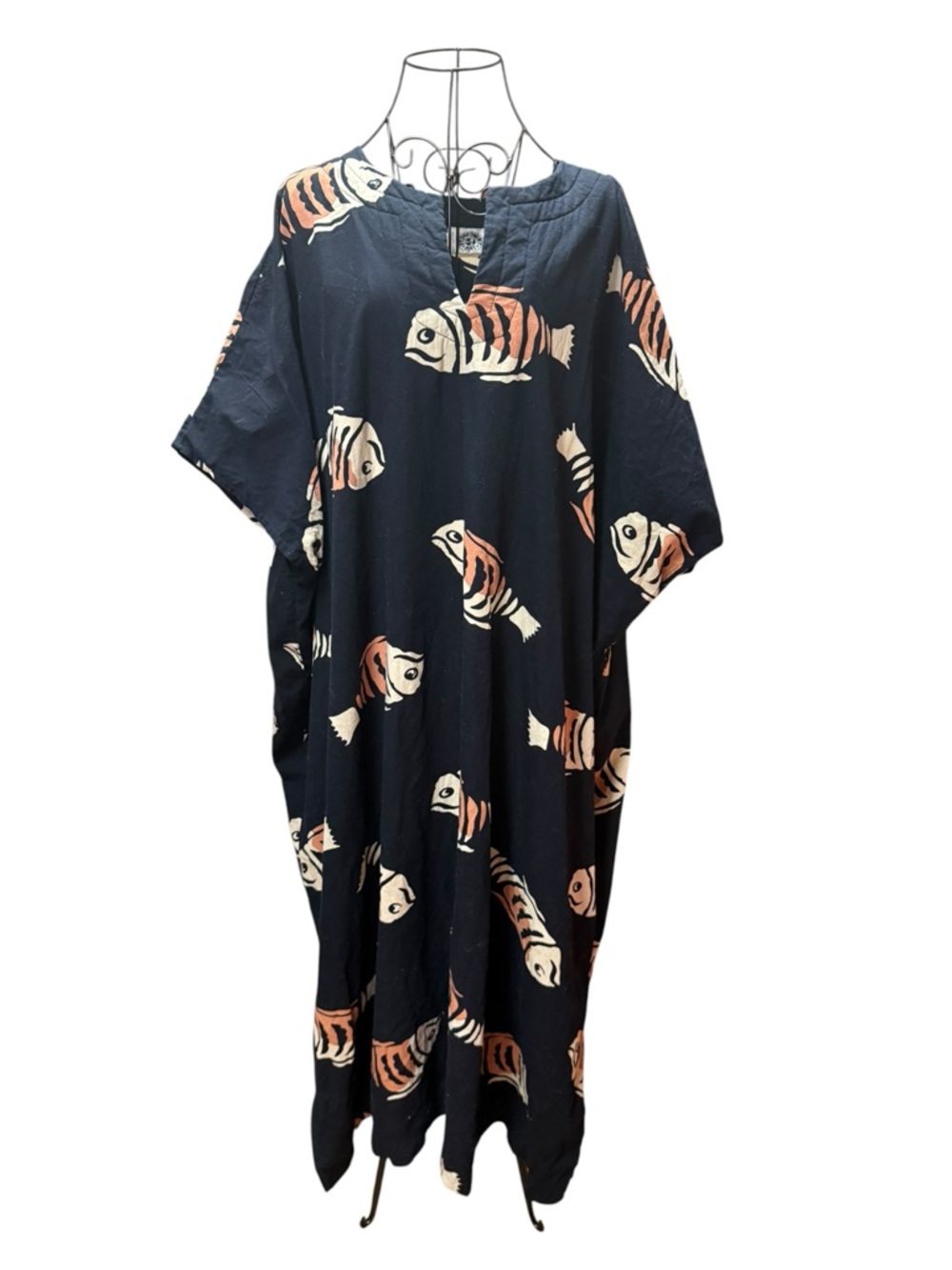 Peppermint Bay 100% Cotton Black Fish Print Kaftan Dress